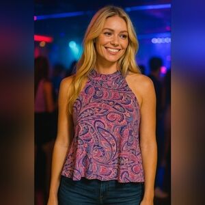 Kendall and Kylie purple Paisley cropped halter top, size XS, EUC